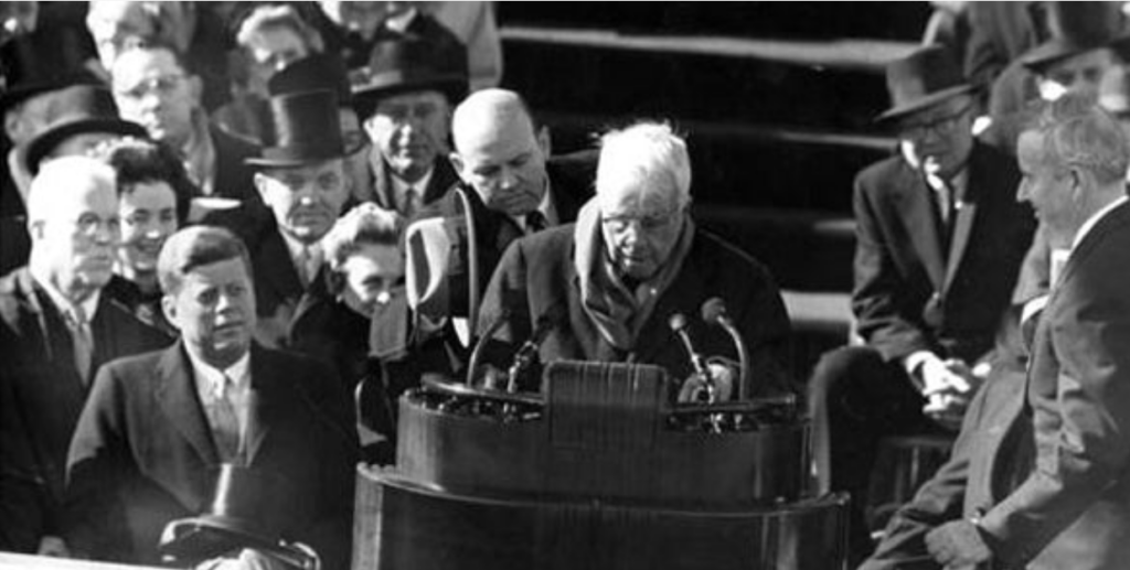 Robert Frost speaking at the John F. Kennedy Presidential Inauguration